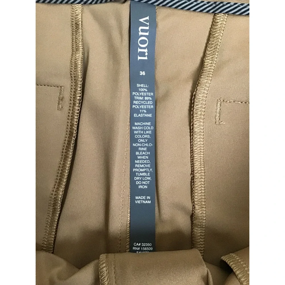 Vuori Men's Camel Flat Front Slash Pockets Meta Chino Shorts Size 36 NWT